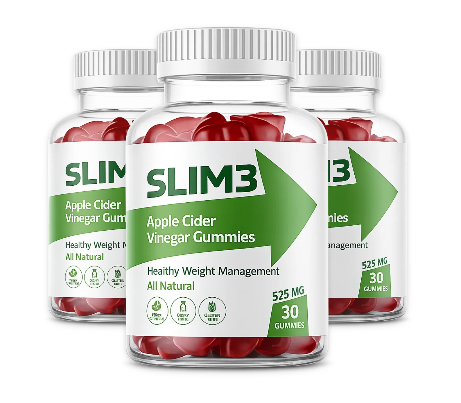 Three bottles of SLIM3 apple cider vinegar gummies